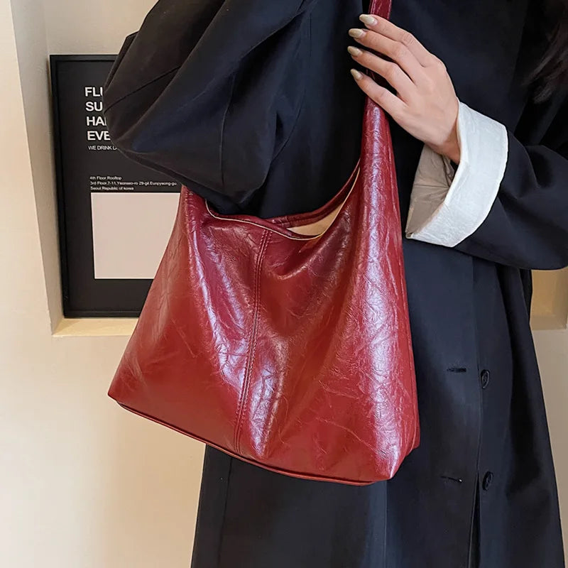 JENNA - Grand Sac à Main Fourre-Tout en Cuir Chic rouge bordeaux 