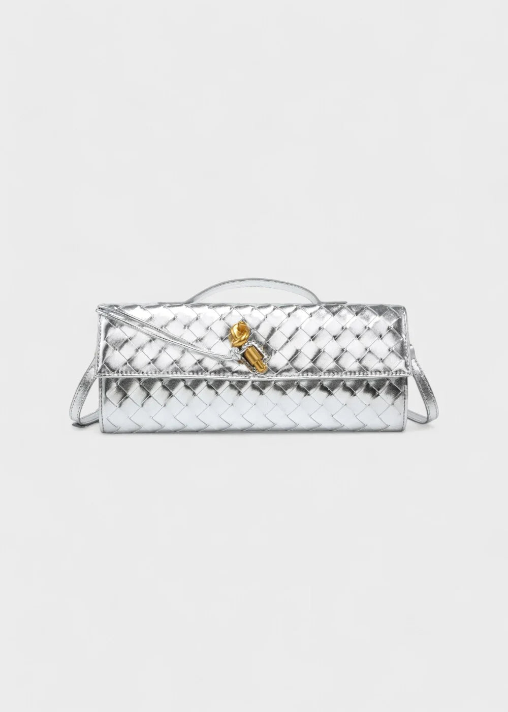 ADELINE petit sac à main en cuir tréssé argenté de luxe avec boucle élégante or