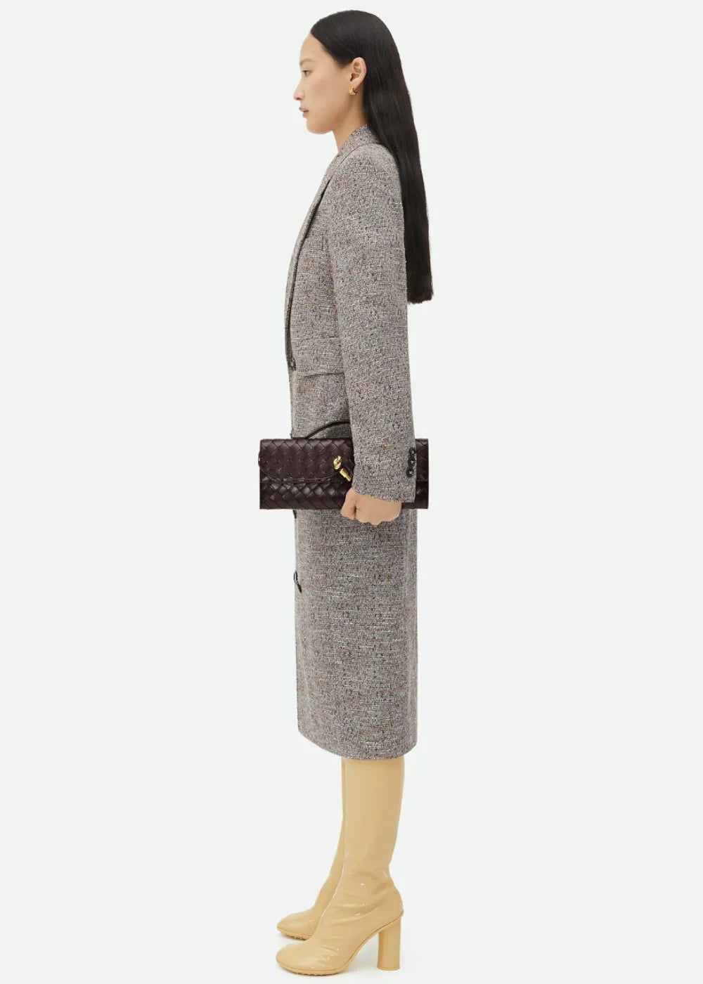 ADELINE petit sac à main en cuir tréssé marron de luxe avec boucle élégante or