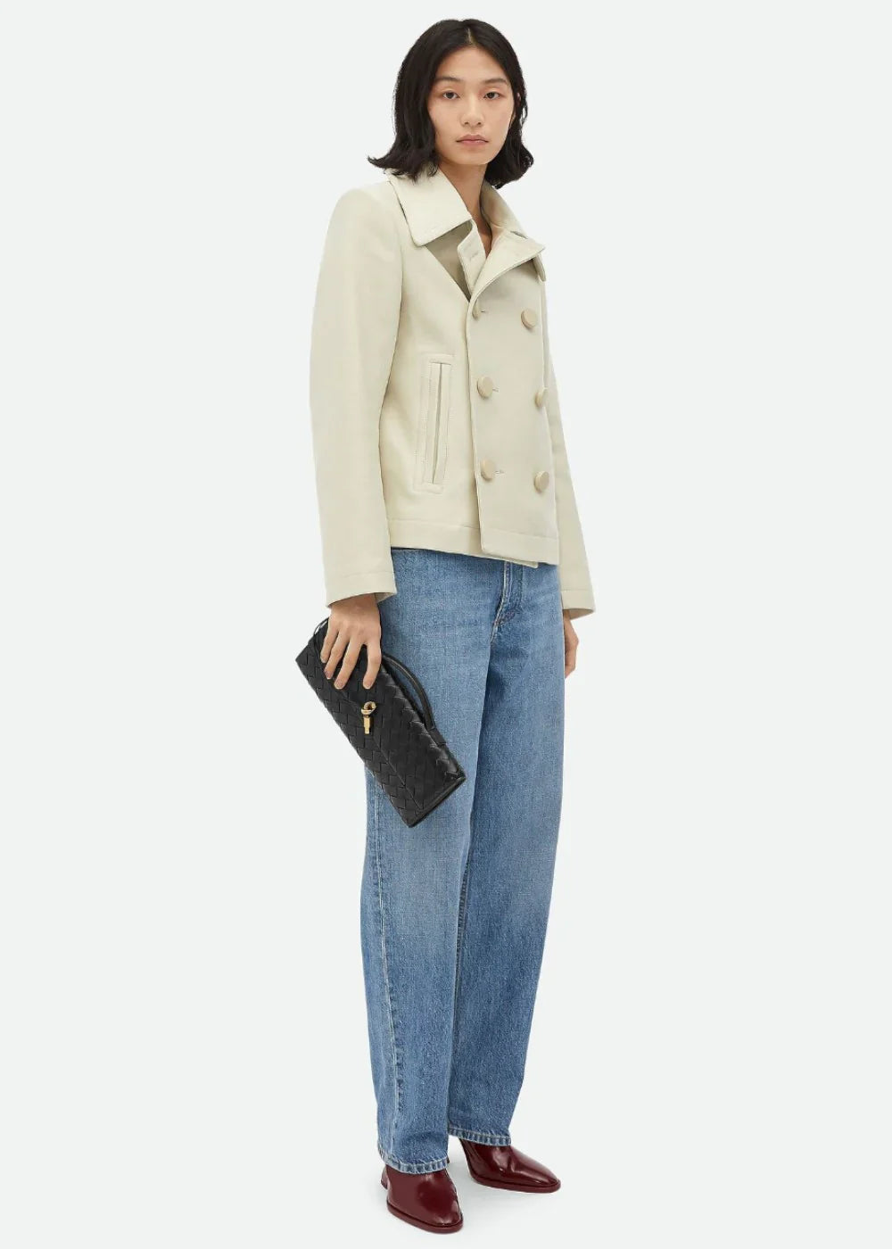 ADELINE petit sac à main en cuir tréssé noir de luxe avec boucle élégante or