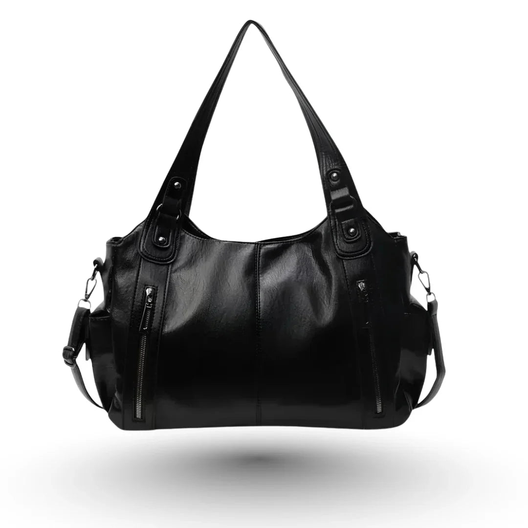 ALBA – Sac à main de cours à zip en cuir vegan noir, élégant et pratique pour femme 