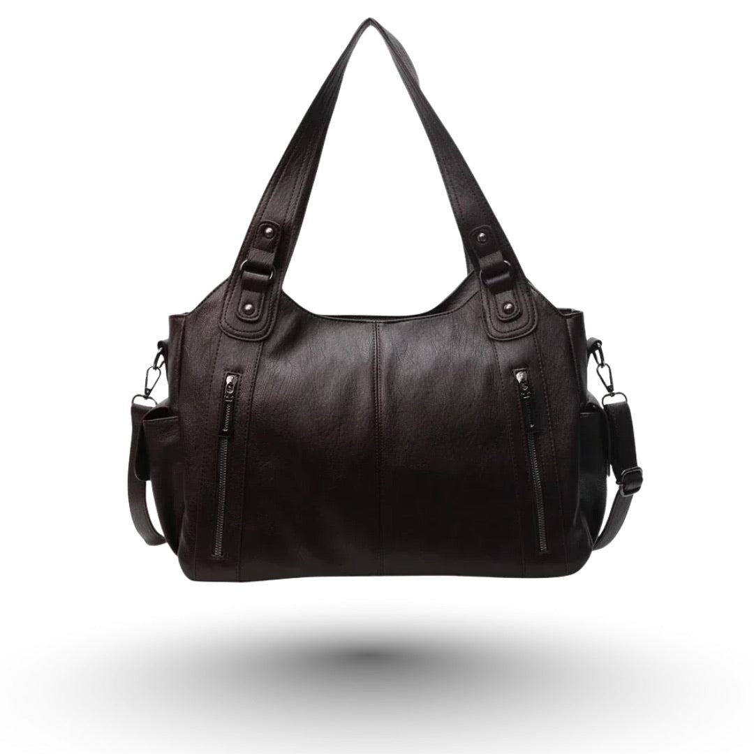 ALBA – Sac à main de cours à zip en cuir vegan café, élégant et pratique pour femme 