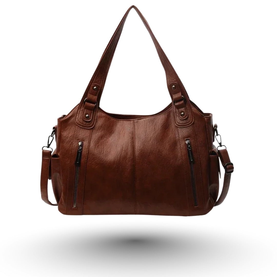 ALBA – Sac à main de cours à zip en cuir vegan marron élégant et pratique pour femme