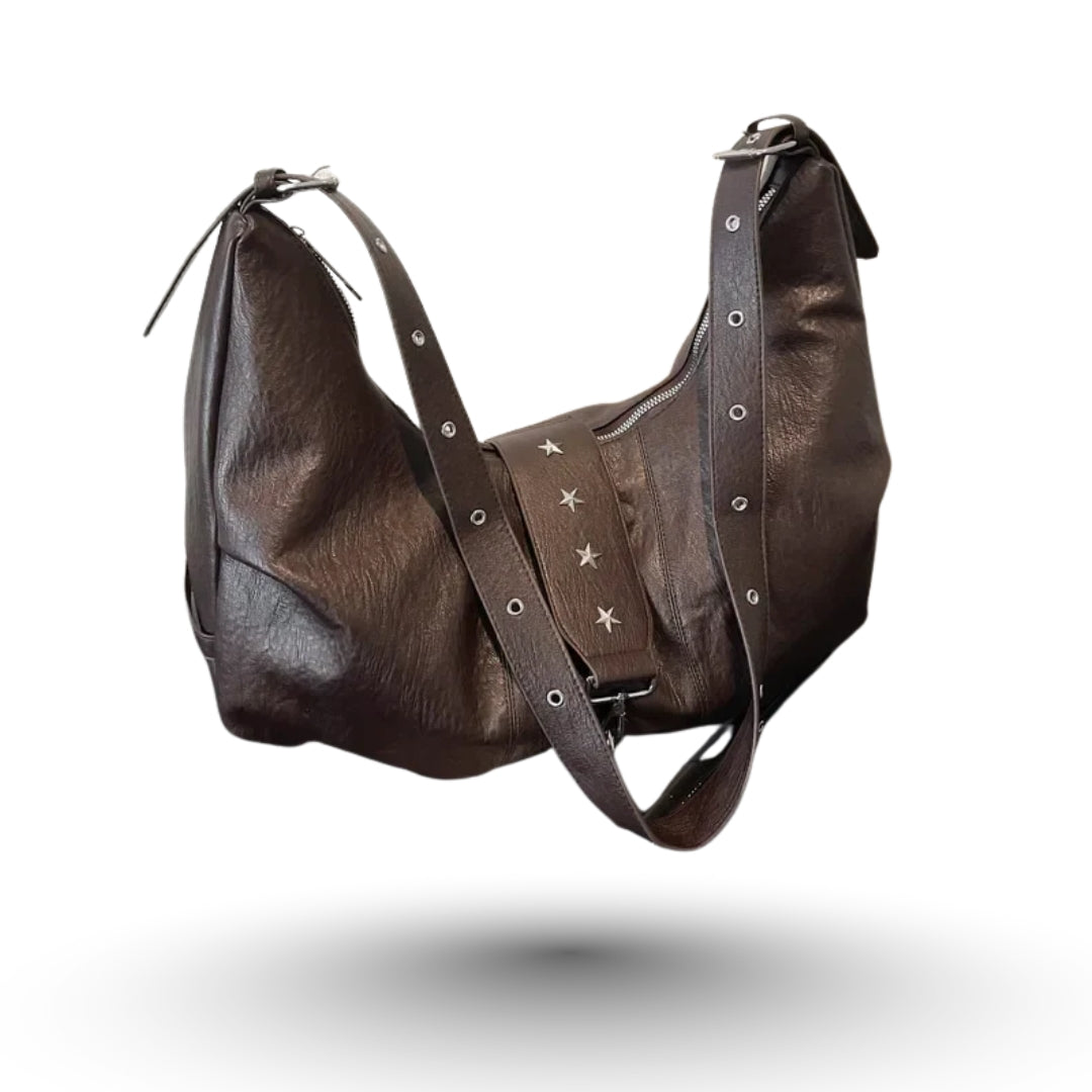 ANGE – Sac à main besace de cours en cuir cafe chic et pratique.