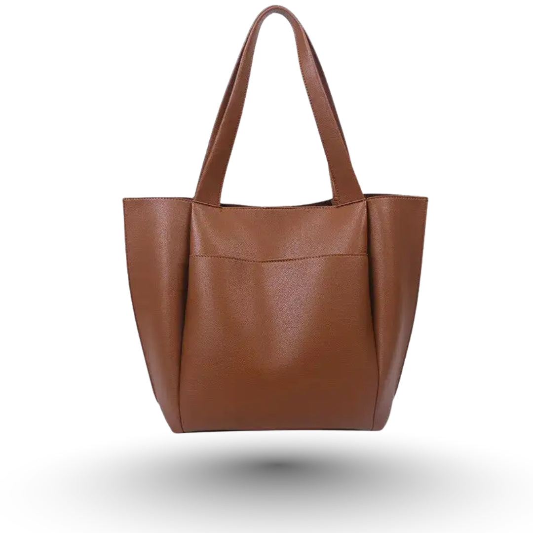 AURELIA Grand sac à main de cours en cuir souple camel pratique et élégant.