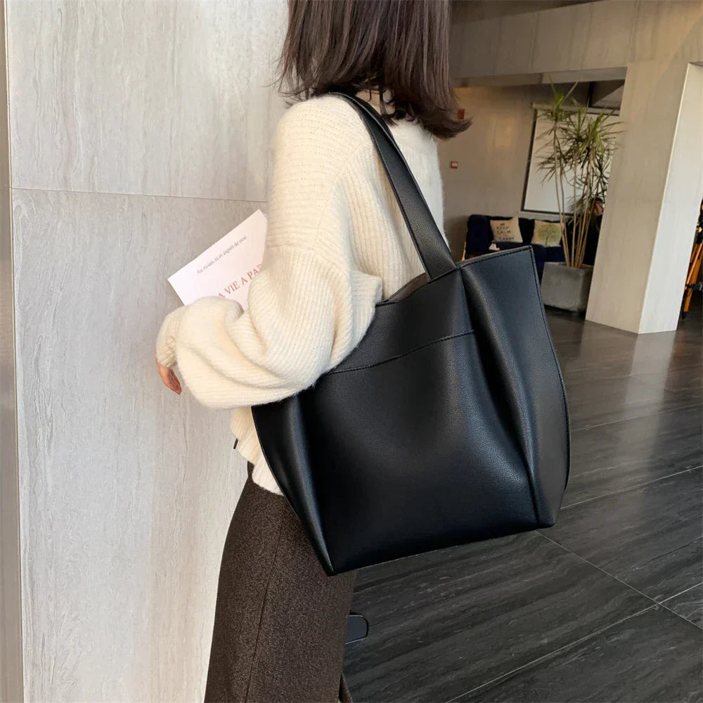 AURELIA - Grand Sac à Main de Cours en Cuir Souple noir 