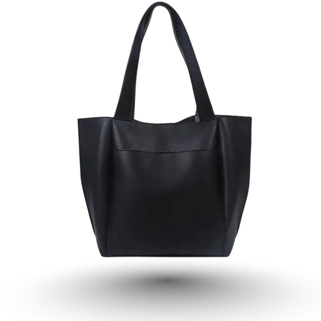 AURELIA Grand sac à main de cours en cuir souple noir, pratique et élégant.