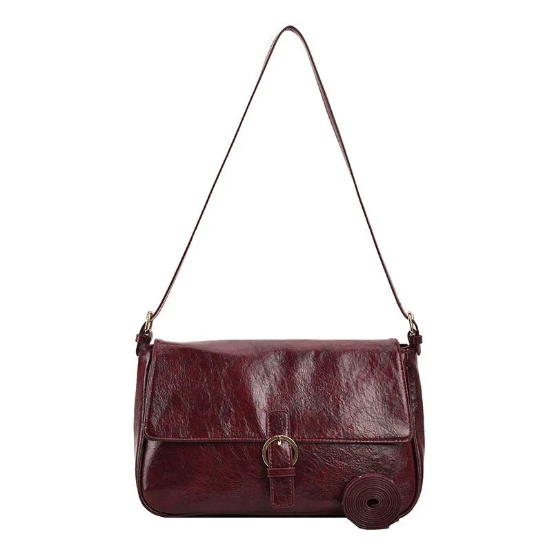 sac bandoulière femme rétro cuir  bordeaux lisse chic et pratique Aurora – sac à main élégant pour sorties et quotidien