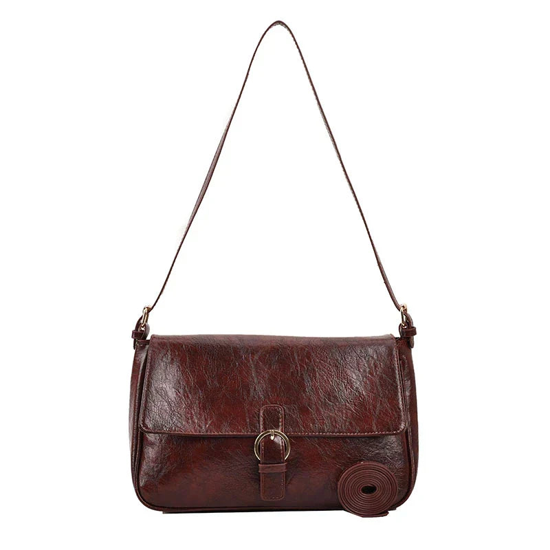 sac bandoulière femme rétro cuir café lisse chic et pratique Aurora – sac à main élégant pour sorties et quotidien