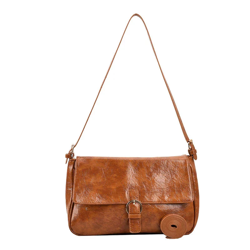 sac bandoulière femme rétro cuir marron lisse chic et pratique Aurora – sac à main élégant pour sorties et quotidien