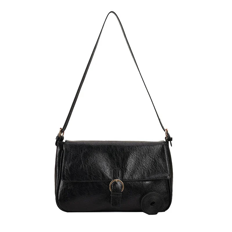 sac bandoulière femme rétro cuir noir lisse chic et pratique Aurora – sac à main élégant pour sorties et quotidien