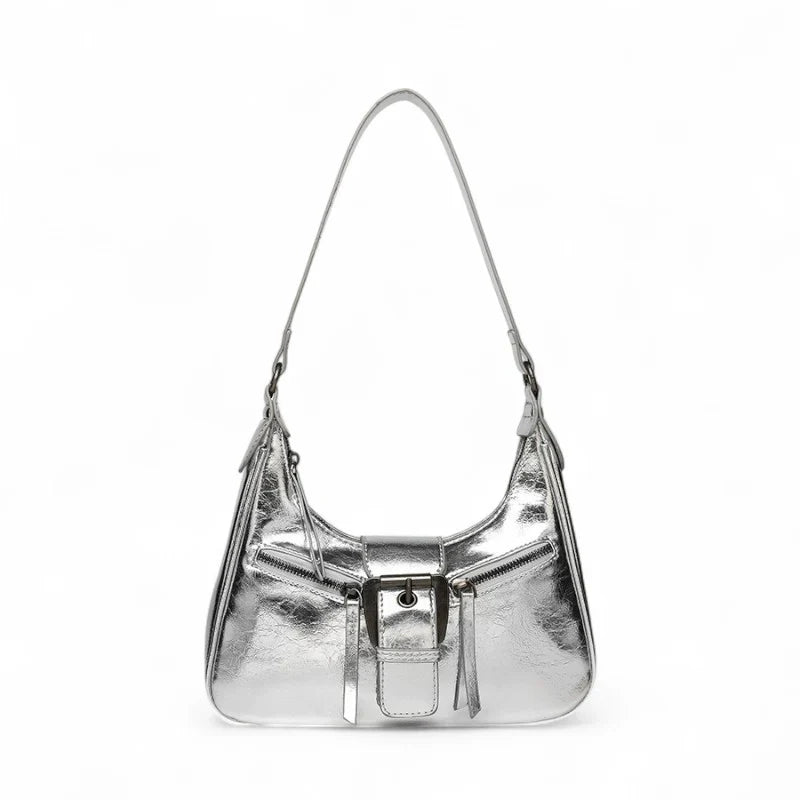 Sac AVELINA - Petit sac à main chic en cuir vintage argenté, style rétro, parfait pour transporter vos essentiels avec élégance