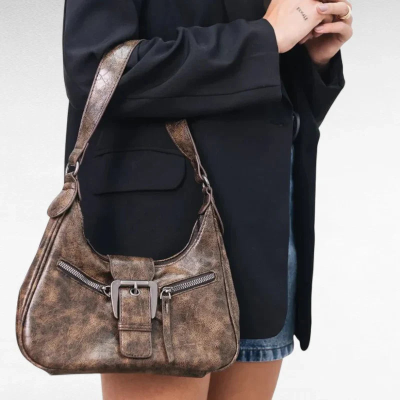 Sac AVELINA - Petit sac à main chic en cuir vintage café, style rétro, parfait pour transporter vos essentiels avec élégance