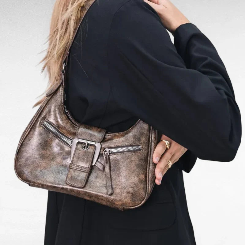 Sac AVELINA - Petit sac à main chic en cuir vintage café, style rétro, parfait pour transporter vos essentiels avec élégance