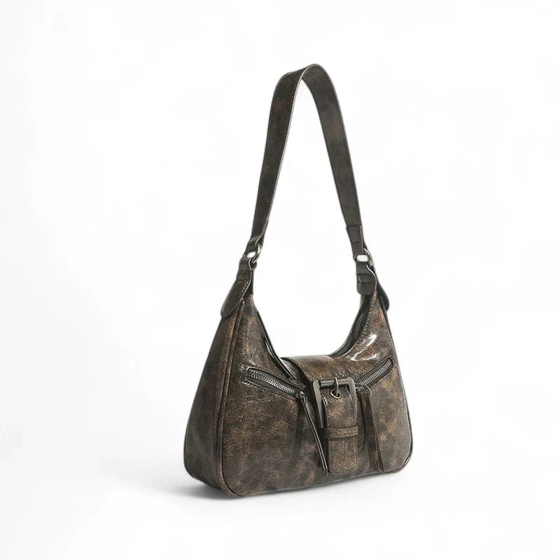 Sac AVELINA - Petit sac à main chic en cuir vintage café, style rétro, parfait pour transporter vos essentiels avec élégance