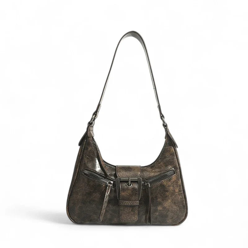 Sac AVELINA - Petit sac à main chic en cuir vintage café, style rétro, parfait pour transporter vos essentiels avec élégance