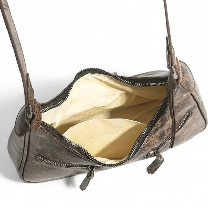 Sac AVELINA - Petit sac à main chic en cuir vintage café, style rétro, parfait pour transporter vos essentiels avec élégance