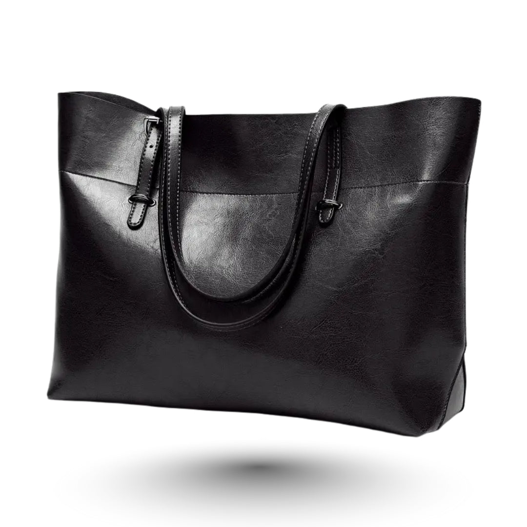 Sac cuir lisse noir, spacieux et intemporel, idéal pour étudiantes et femmes actives.