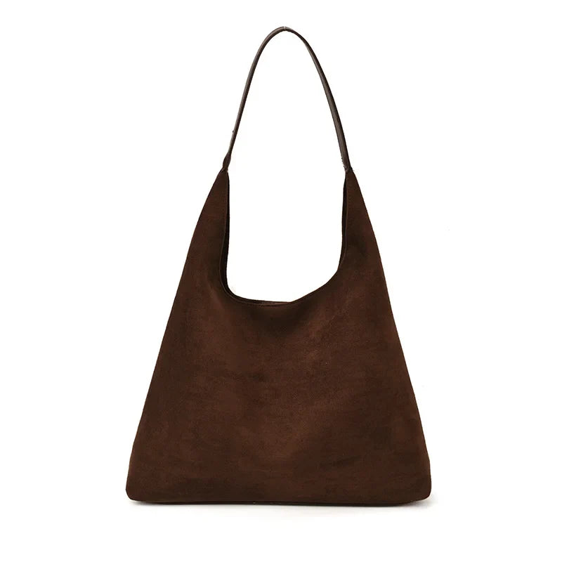 CECILIA - Sac à main cabas fourre-tout en daim marron élégant et spacieux pour cours, travail et sorties.