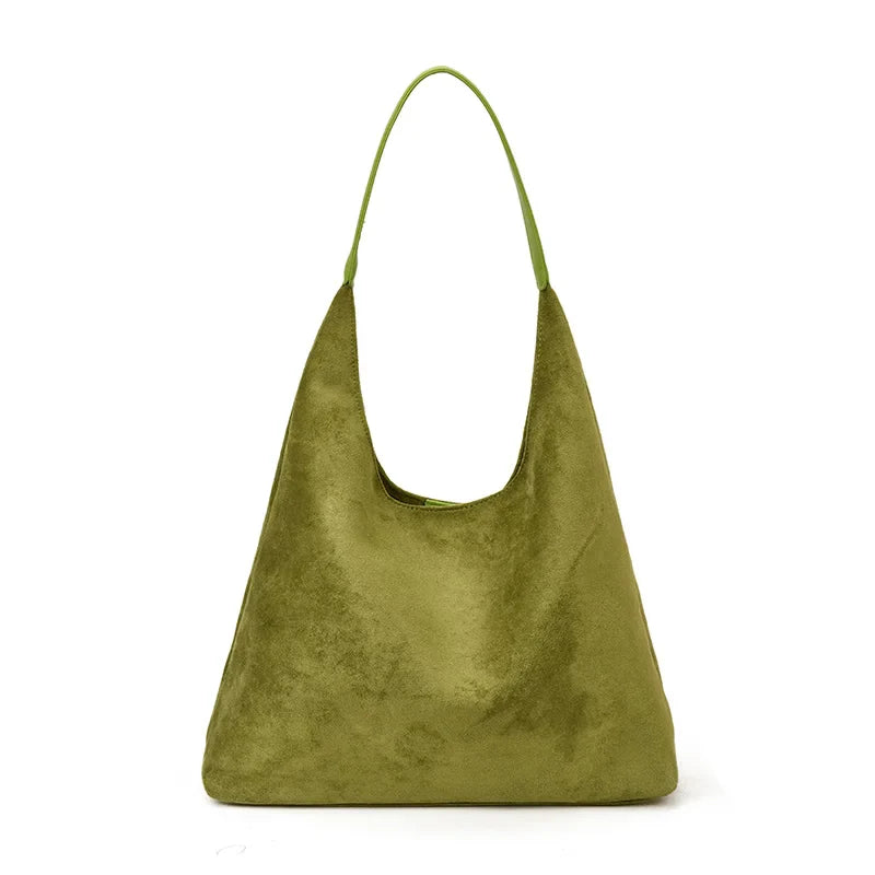 CECILIA - Sac à main cabas fourre-tout en daim vert élégant et spacieux pour cours, travail et sorties.