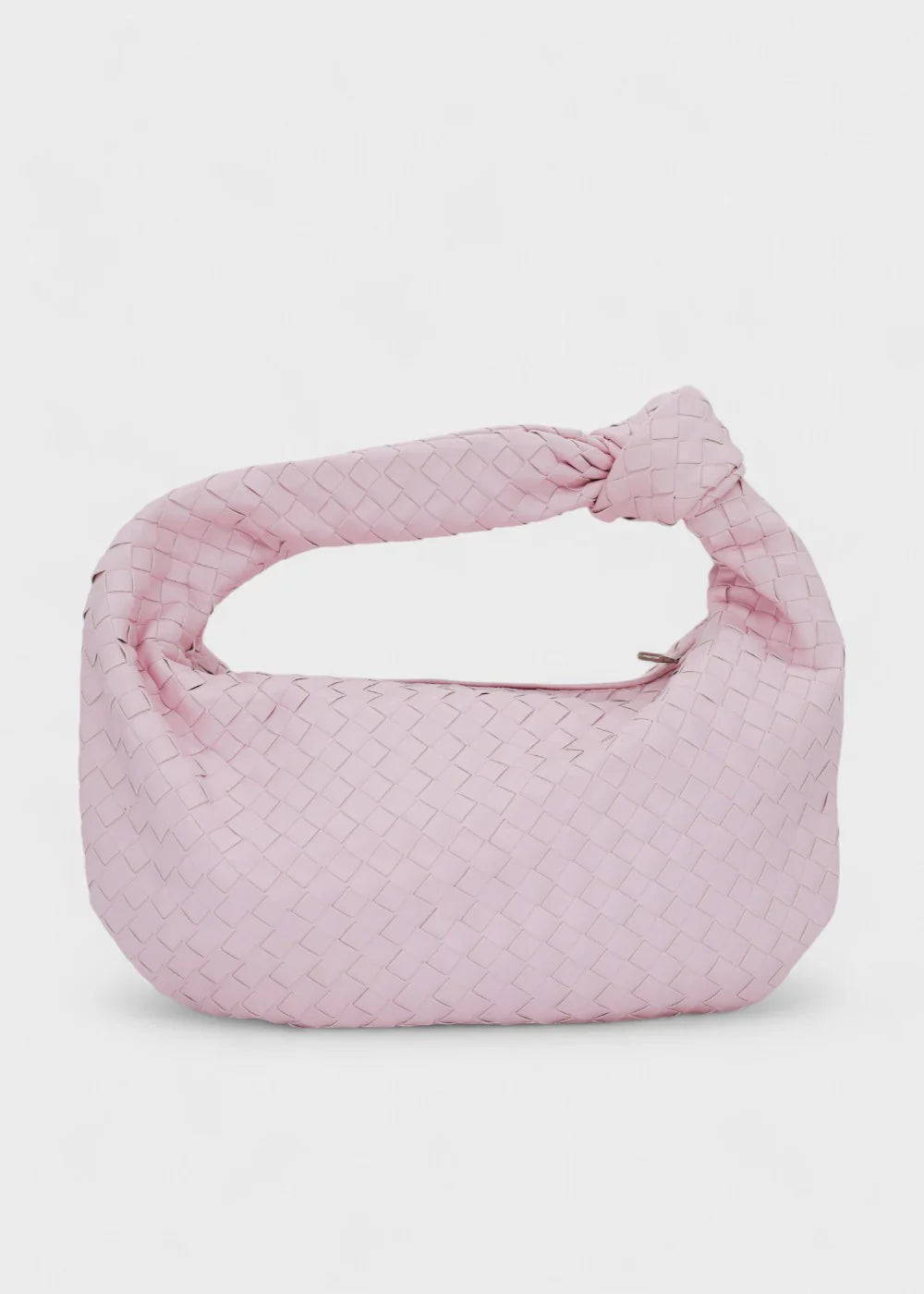 Sac cuir tressé demi lune rose élégant pour femme, design chic et pratique, parfait pour un usage quotidien ou une sortie sophistiquée.