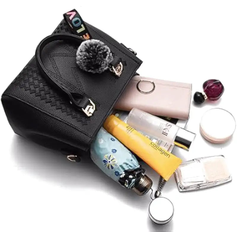 sac ELLA sac à main bandoulière chic cuir noir élégant femme, format compact avec poches pratiques et bandoulière réglable pour un style moderne, vue interieure du sac