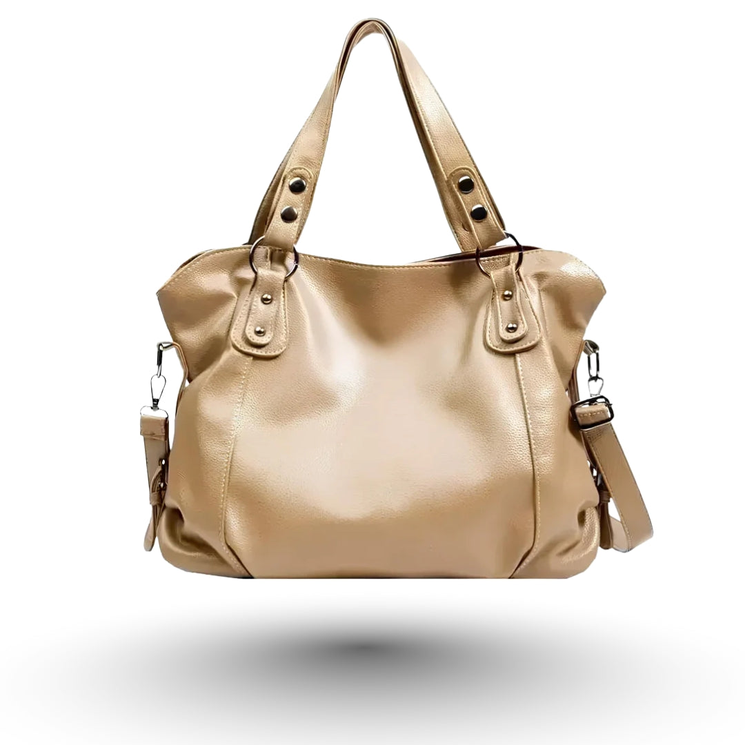 Élora – Sac à main de cours en cuir beige, design raffiné et fonctionnel pour étudiantes et professionnelles.