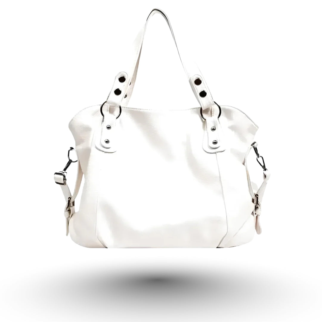 Élora – Sac à main de cours en cuir blanc de luxe, design raffiné et fonctionnel pour étudiantes et professionnelles.