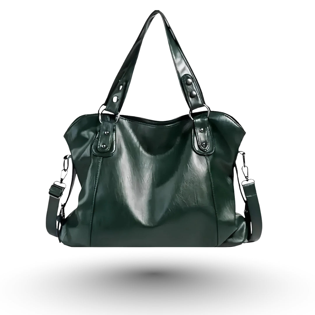 Élora – Sac à main de cours en cuir vert, design raffiné et fonctionnel pour étudiantes et professionnelles.