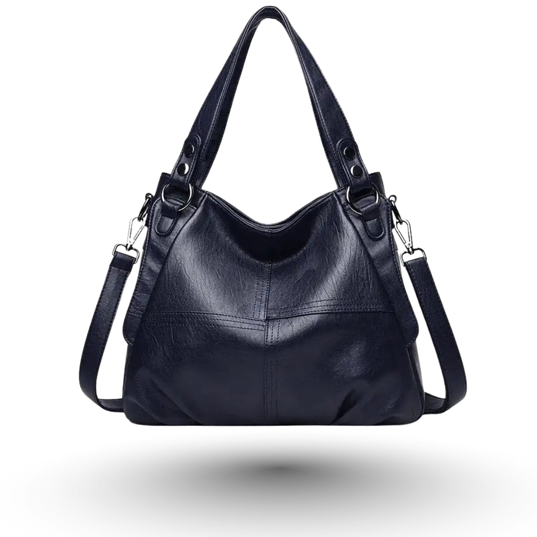 ELOWEN – Sac à main de cours en cuir bleu marine avec bandoulière, pratique et élégant.