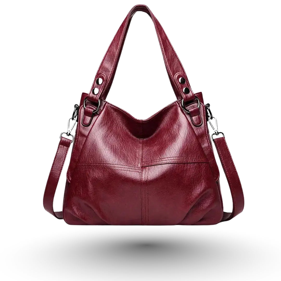 ELOWEN – Sac à main de cours en cuir bordeaux avec bandoulière, pratique et élégant.