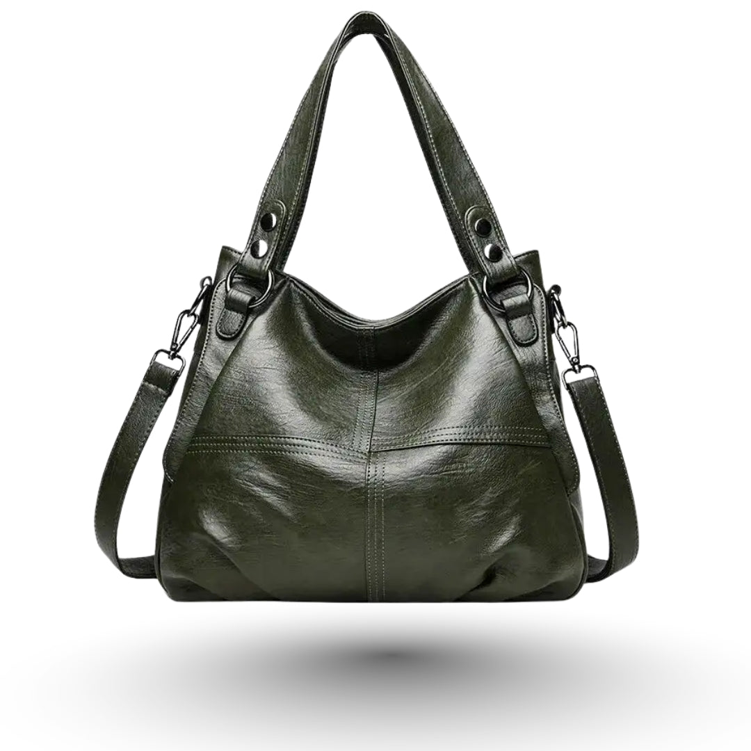 ELOWEN – Sac à main de cours en cuir vert avec bandoulière, pratique et élégant.