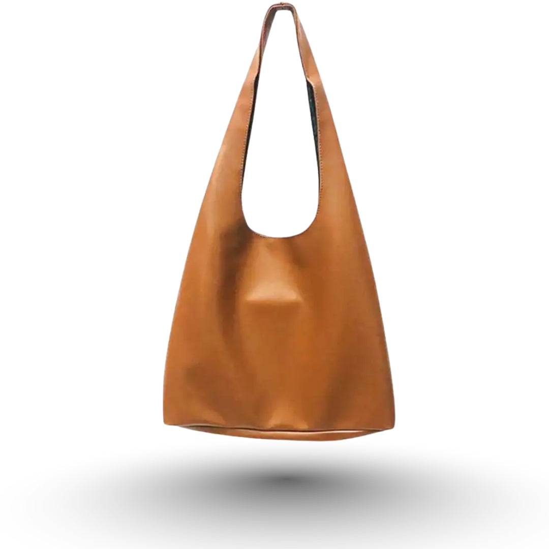 ELYA – Sac à main de cours fourre-tout en cuir souple camel, chic et spacieux.