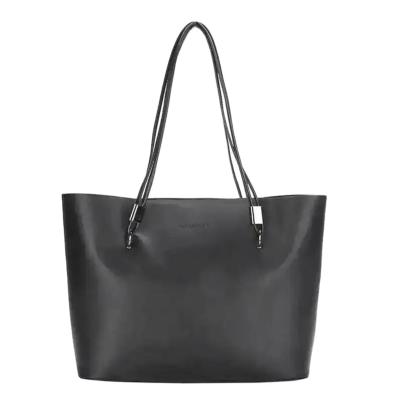 EMELINA - Grand Sac à Main Cabas en Cuir Souple Noir pour Femme