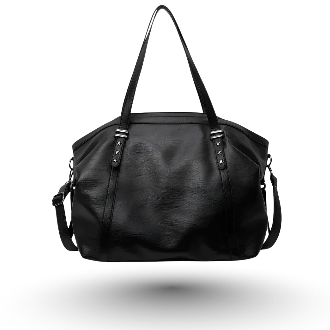 GAIA – Grand sac à main de cours en cuir noir, chic et spacieux.