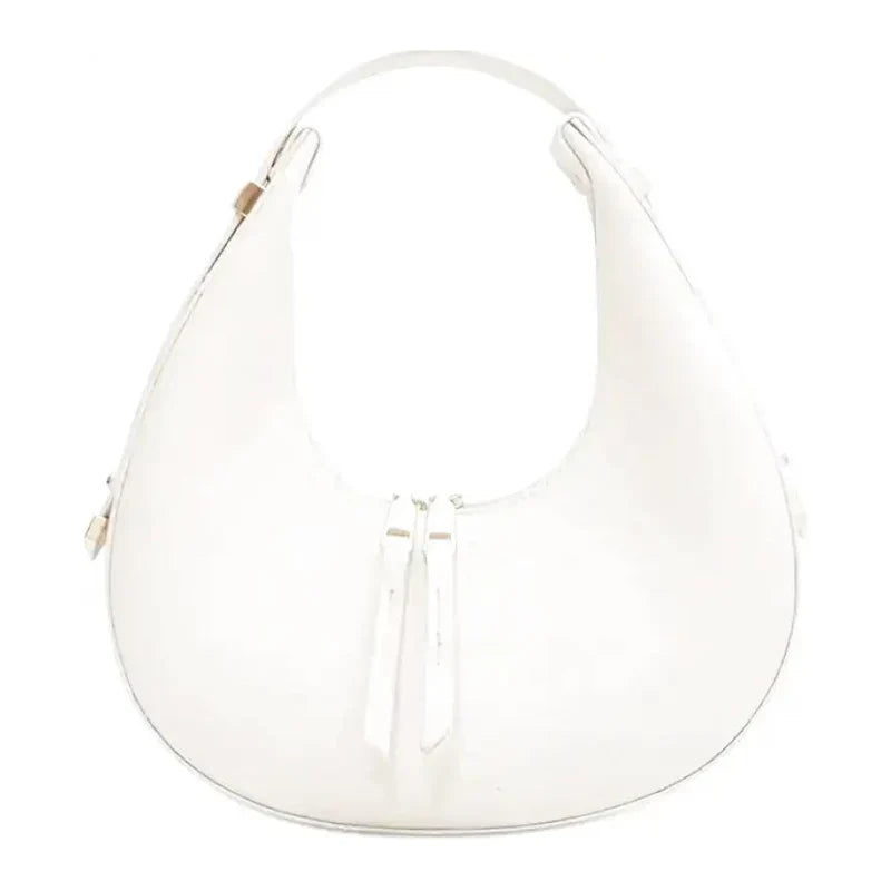 Sac à main femme Gloria blanc en forme de demi-lune, élégant et compact, parfait pour vos sorties, rendez-vous ou soirées, chic, pratique et durable.