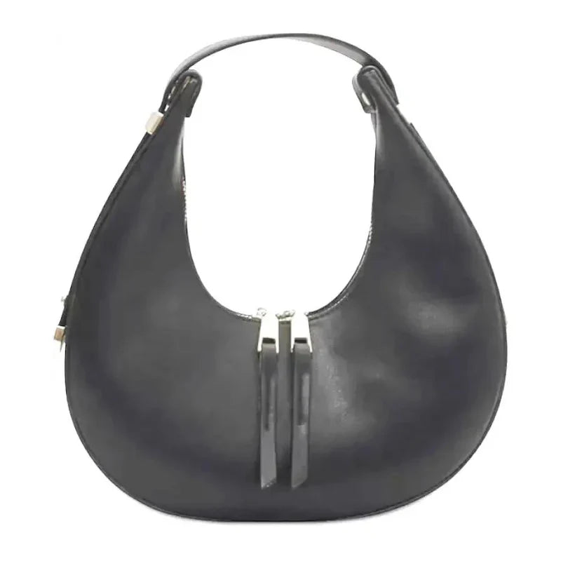 Sac à main femme Gloria noir en forme de demi-lune, élégant et compact, parfait pour vos sorties, rendez-vous ou soirées, chic, pratique et durable.
