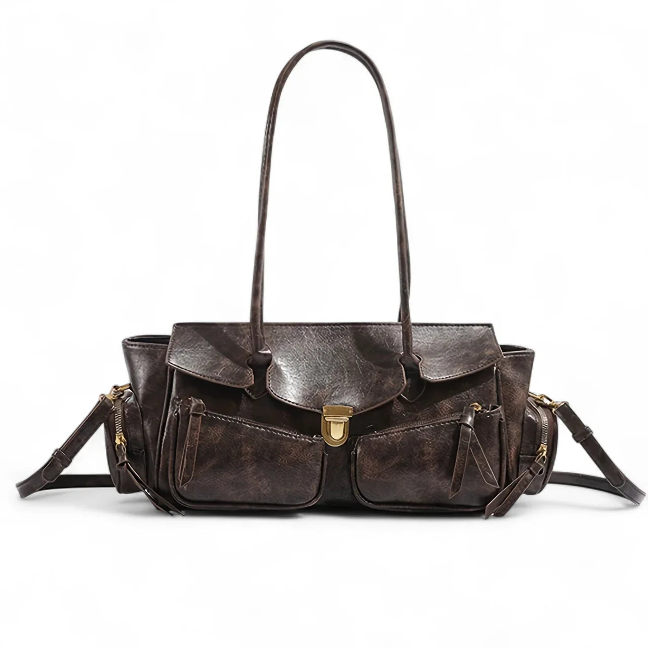 Sac à main Jila en cuir, spacieux et structuré, idéal pour transporter téléphone, portefeuille et accessoires avec style et praticité.