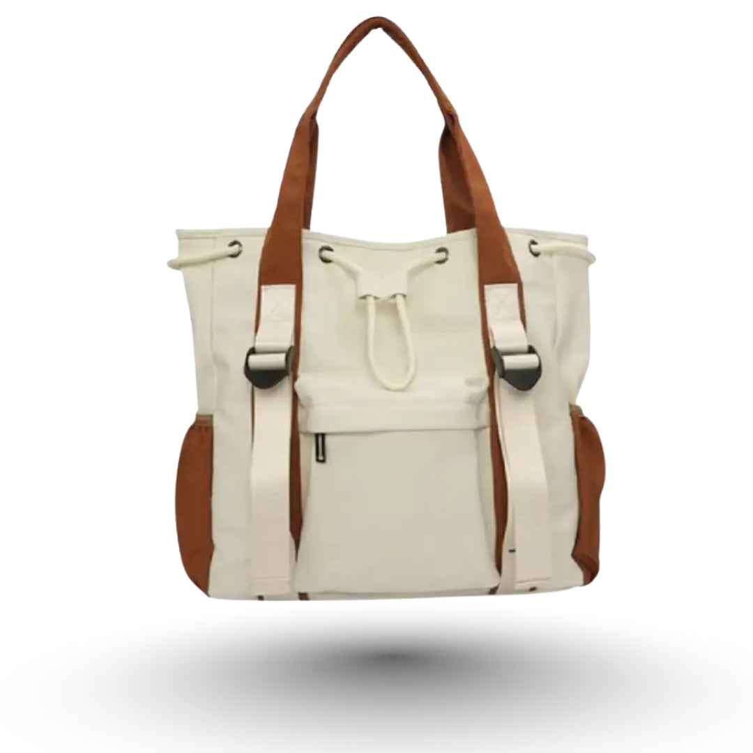 LILYA – Sac à main cabas tissé beige, tendance et pratique pour cours ou ville.