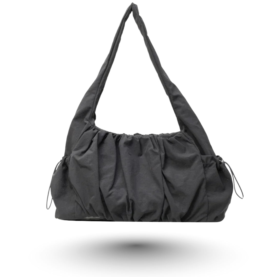 LOUISA – Sac à main gris en tissu avec fermeture éclair, léger et pratique pour le quotidien.