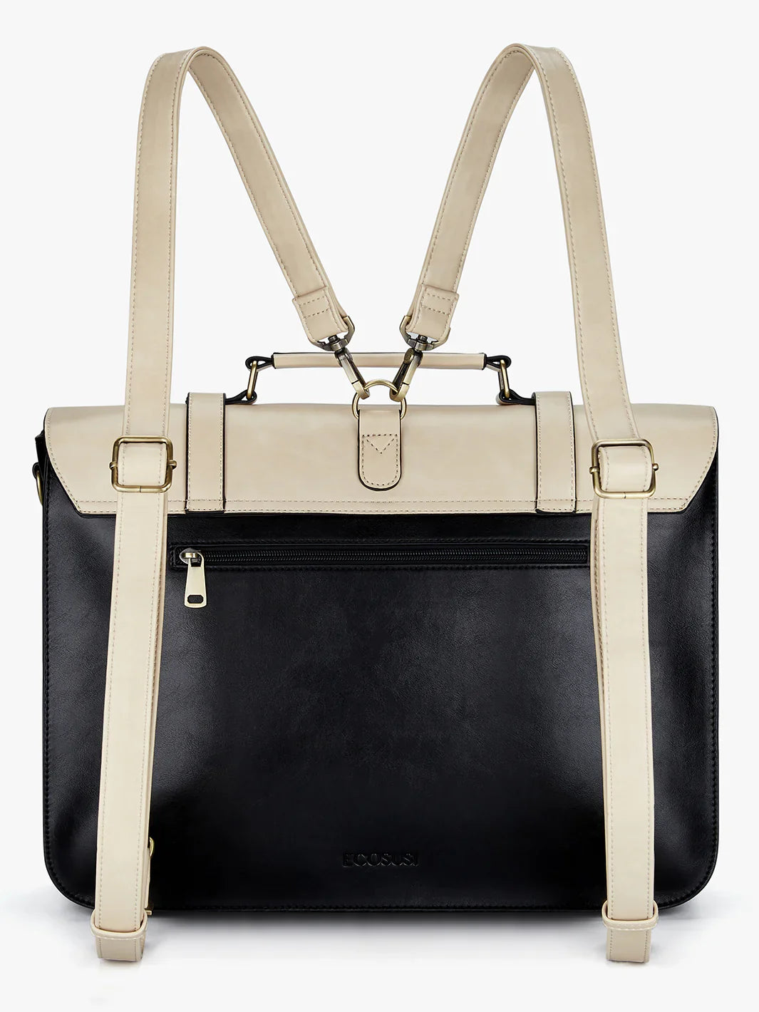 Grand sac à main Louise en cuir, vu de dos, spacieux et structuré, idéal pour transporter ordinateur, dossiers et effets personnels avec style. 