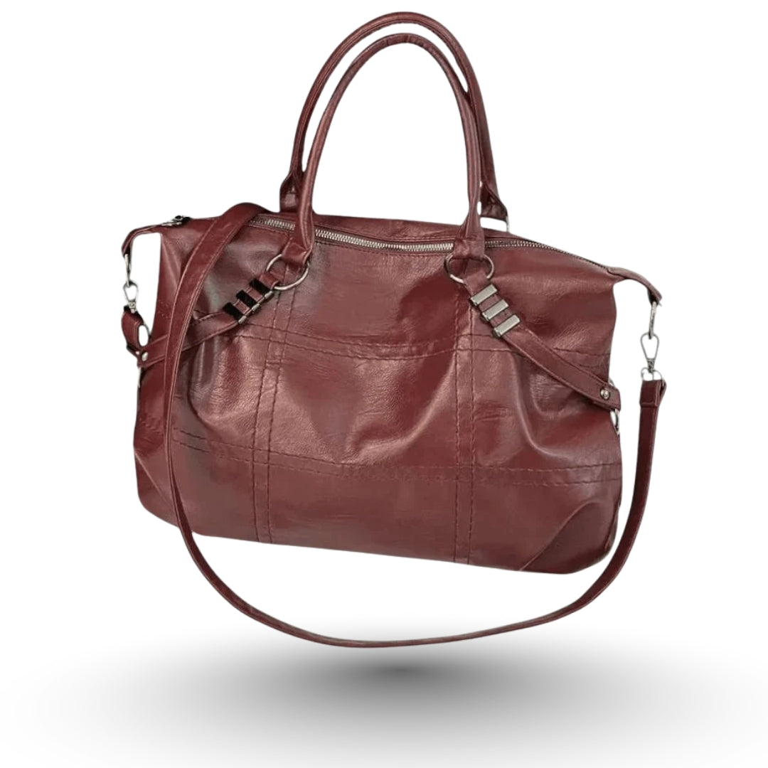 LUNA – Sac à main de cours vintage en cuir bordeaux, spacieux et élégant, idéal pour transporter ordinateur et documents avec style.