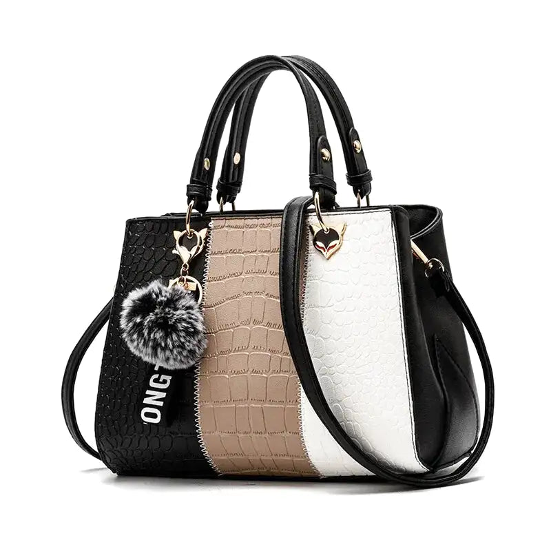 sac MARTINA sac à main bandoulière en cuir croco noir élégant pour femme, compartiments organisés, poches pratiques et bandoulière réglable pour style et confort