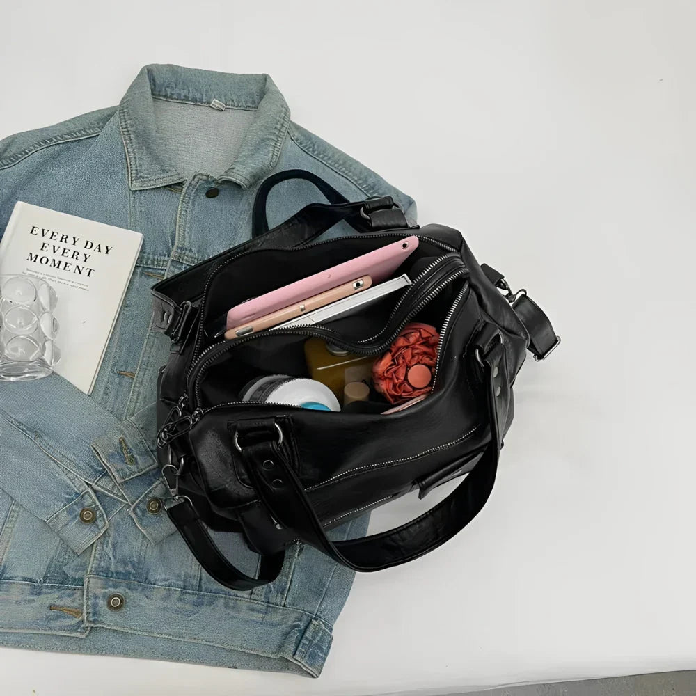 MELINA sac à main bandoulière en cuir grande capacité élégant et pratique noir