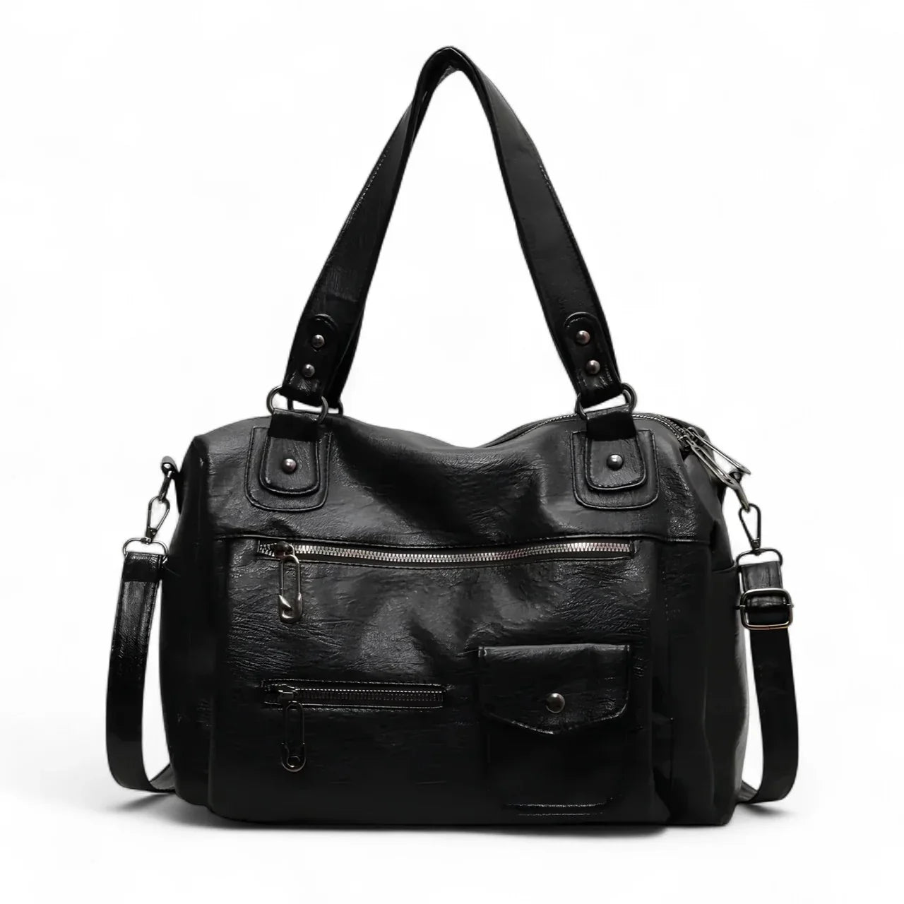 MELINA sac à main bandoulière en cuir grande capacité élégant et pratique noir