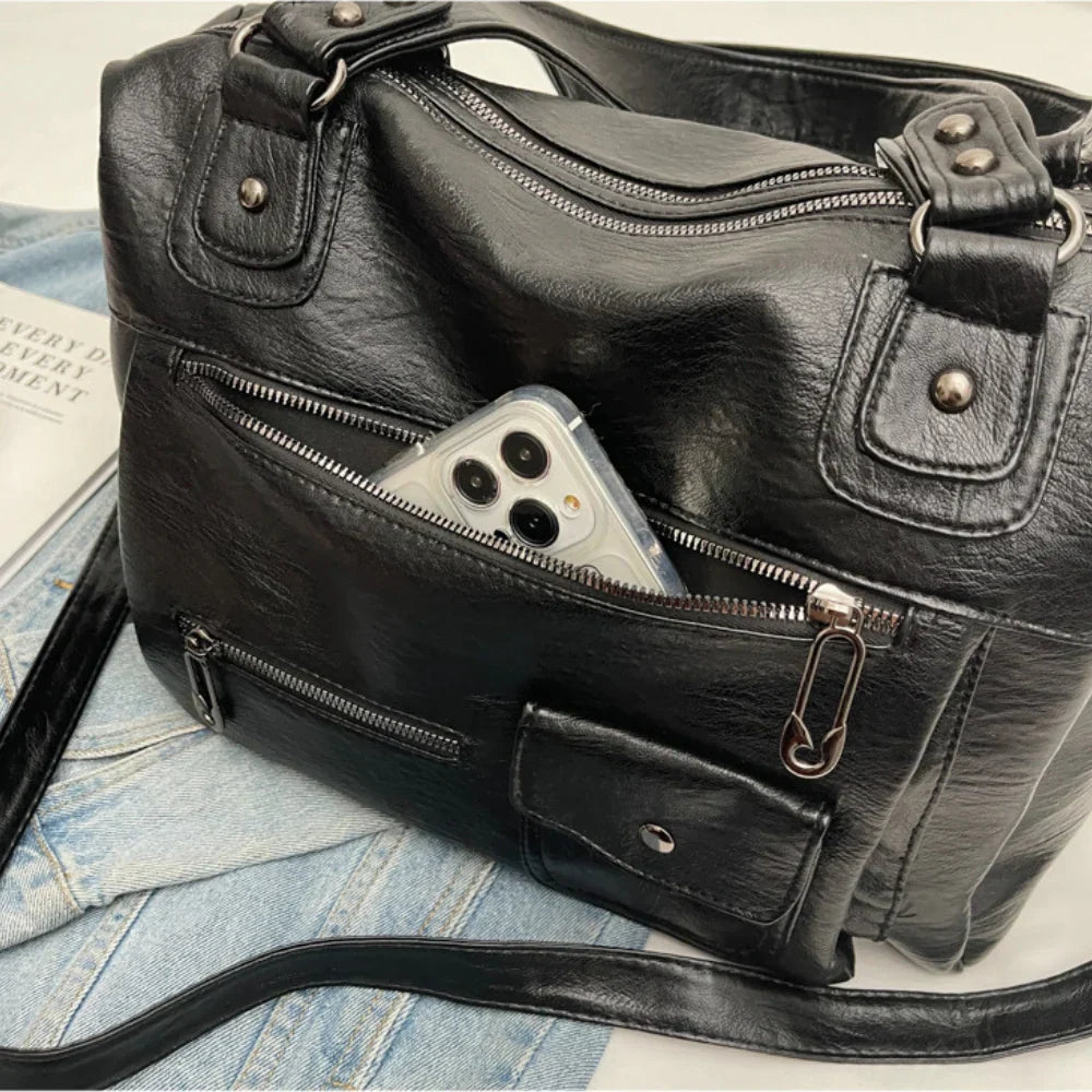 MELINA sac à main bandoulière en cuir grande capacité élégant et pratique noir