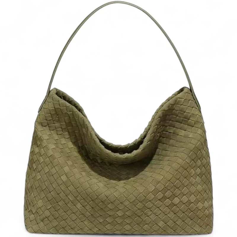 Découvrez MIKA, sac cabas tissé vert kaki grand format pour femmes actives : chic, pratique, compatible ordinateur 15”. Parfait au quotidien !