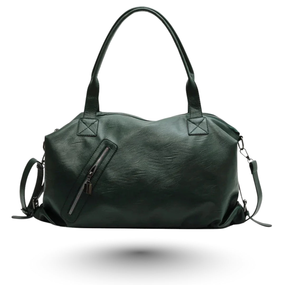 NATALIA – Sac en cuir souple vert pour lycée, spacieux et élégant, idéal pour transporter cahiers et ordinateur.