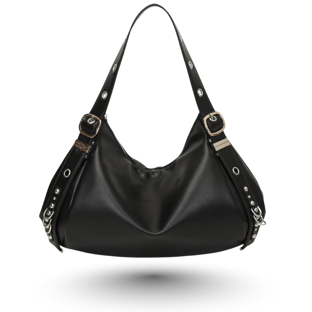 NINA – Sac élégant cuir noir, raffiné et spacieux pour étudiantes et professionnelles.