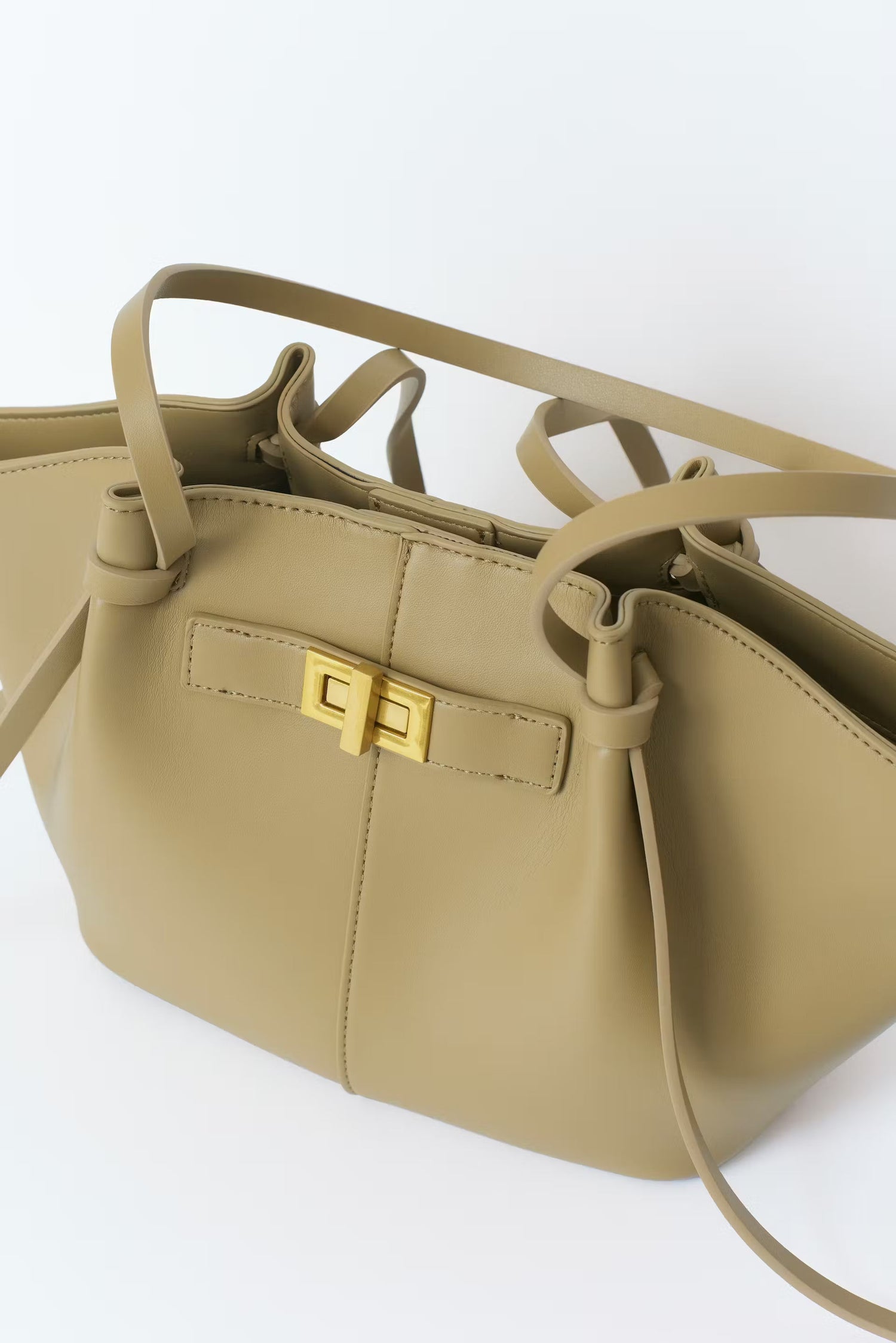 sac cabas cuir beige KATE à grandes anses cuir brun avec boucle raffinée et compartiment intérieur